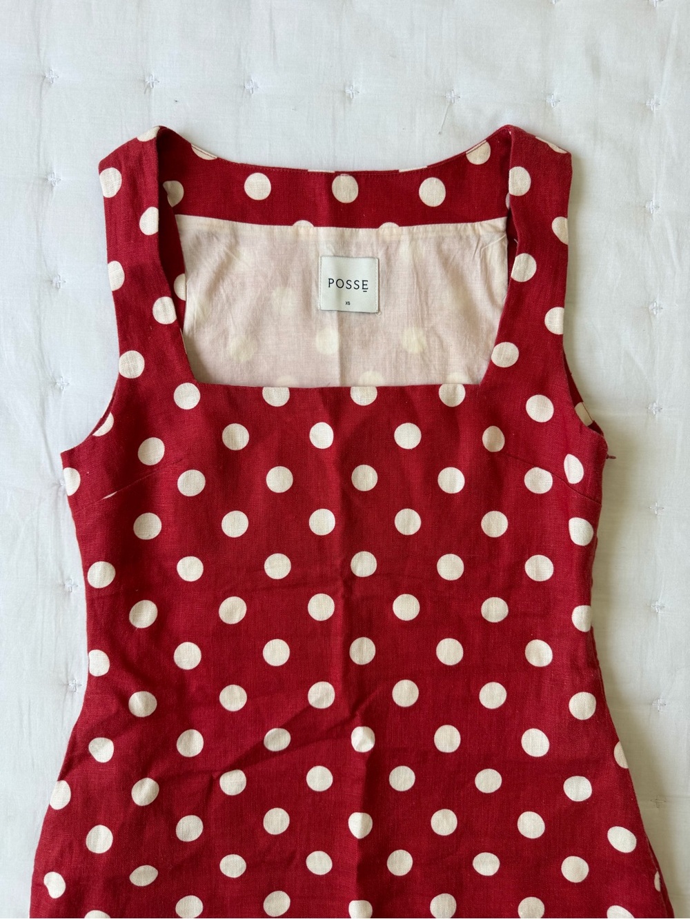 Posse XS Alice Red Polka Dot Linen Mini Dress - Picture 9 of 15